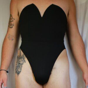 UNISEX Black Stretchy Sweetheart Strapless Playboy Dancer Onesie Singlet M-XL